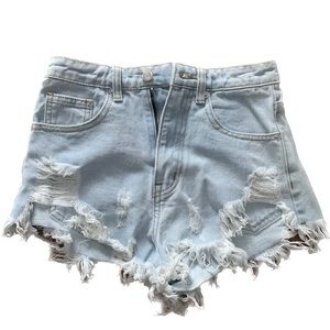 Pretty little thing light blue ripped jean denim shorts